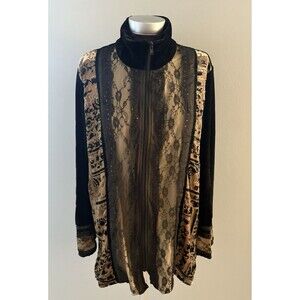 Coldwater Creek Velvet Burnout Coat Womens 1X Black Brown Lace Whimsigoth Vamp